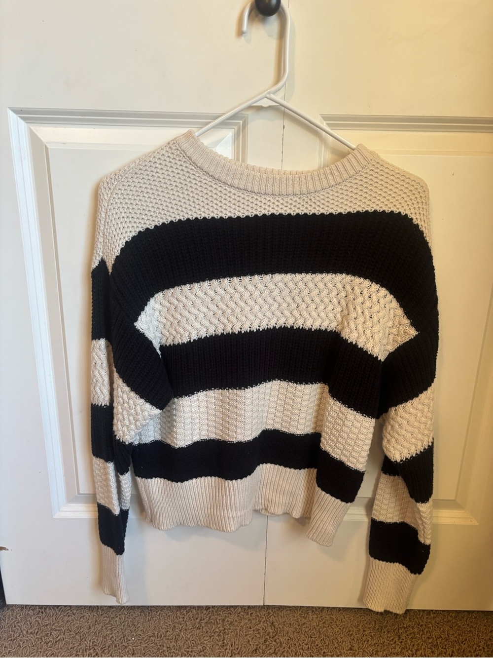 Black & Cream Striped Knit Sweater - Women's